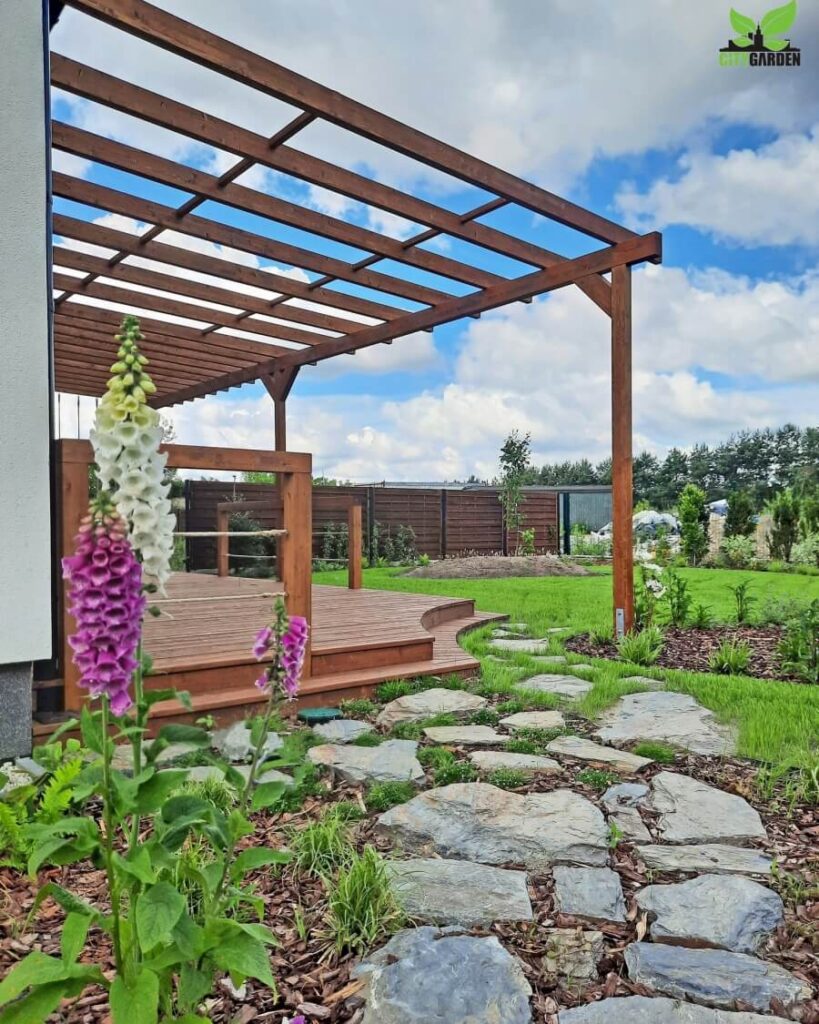 kamienna sciezka napasrstnice taras z pergola