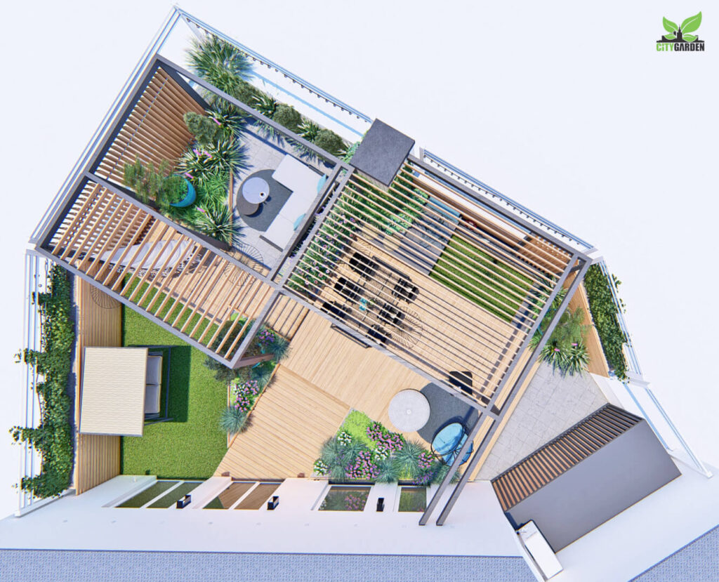 widok z góry na taras - projekt citygarden