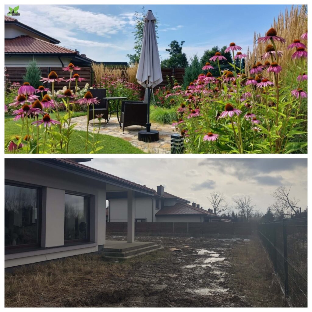 kolaż zdjęć ogrodu - przed i po citygarden